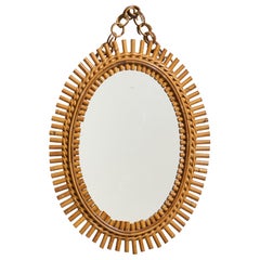 Italian Designer, Oval Wall Mirror, Rattan, Mirror, Italy, C. 1950s
