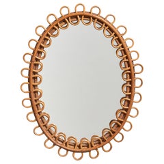 Italian Designer, Oval Wall Mirror, Rattan, Mirror, Italy, c. 1950s