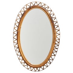 Italian Designer, Oval Wall Mirror, Rattan, Mirror, Italy, c. 1950s