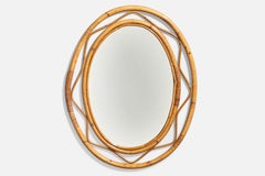 Italienischer italienischer Designer, ovaler Wandspiegel, Rattan, Spiegel, Italien, um 1950