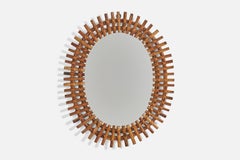 Designer italiano, Specchio da parete ovale, Rattan, Specchio, Italia, anni '50