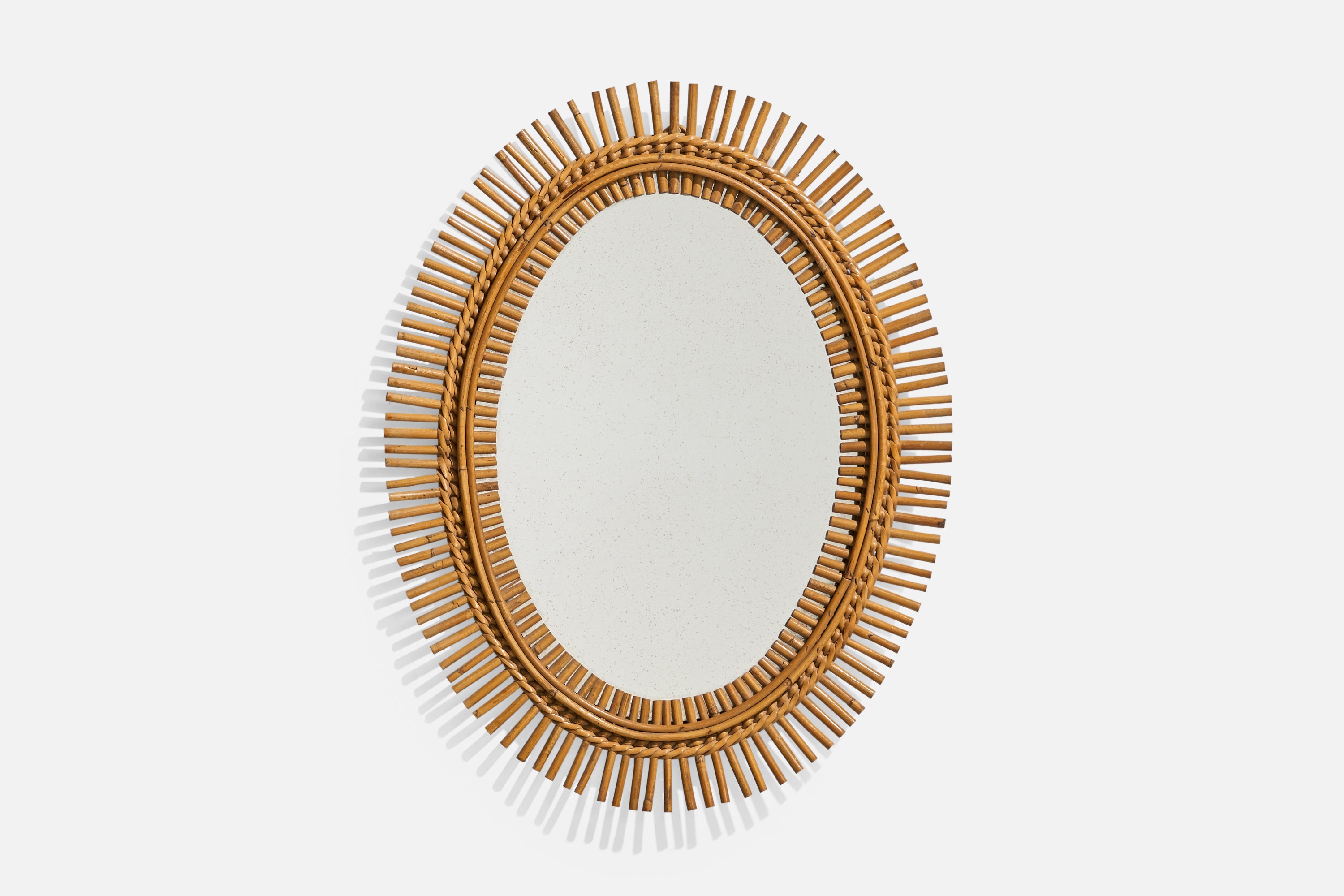 Designer italiano, Specchio da parete ovale, Rattan, Specchio, Italia, anni '50