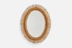 Diseñador italiano, Espejo de pared ovalado, Ratán, Espejo, Italia, S. 1950