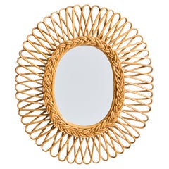 Italian Designer, Oval Wall Mirror, Rattan, Mirror, Italy, c. 1950s