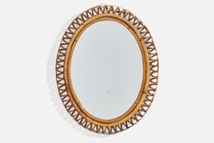 Italian Designer, Oval Wall Mirror, Rattan, Mirror, Italy, c. 1950s