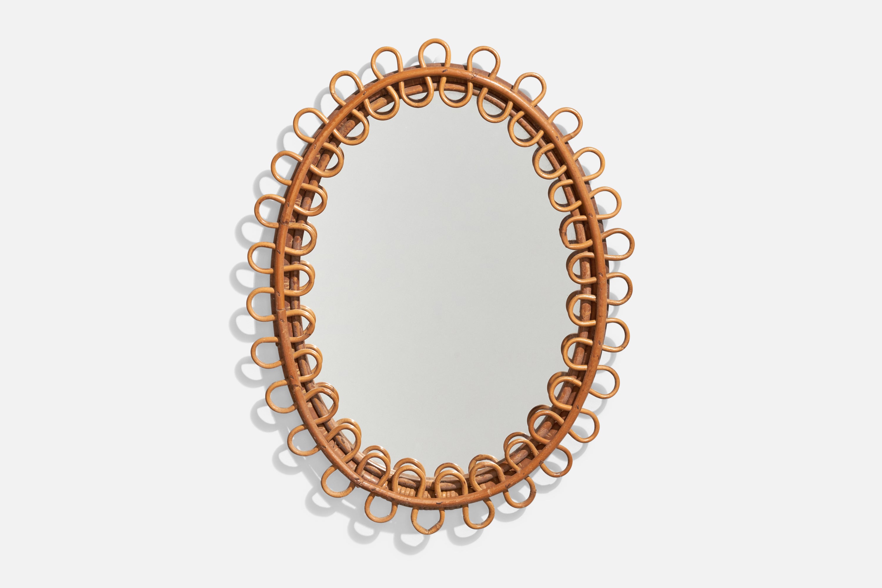 Designer italiano, Specchio da parete ovale, Rattan, Specchio, Italia, 1950 ca.