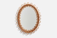 Italian Designer, Oval Wall Mirror, Rattan, Mirror, Italy, c. 1950s