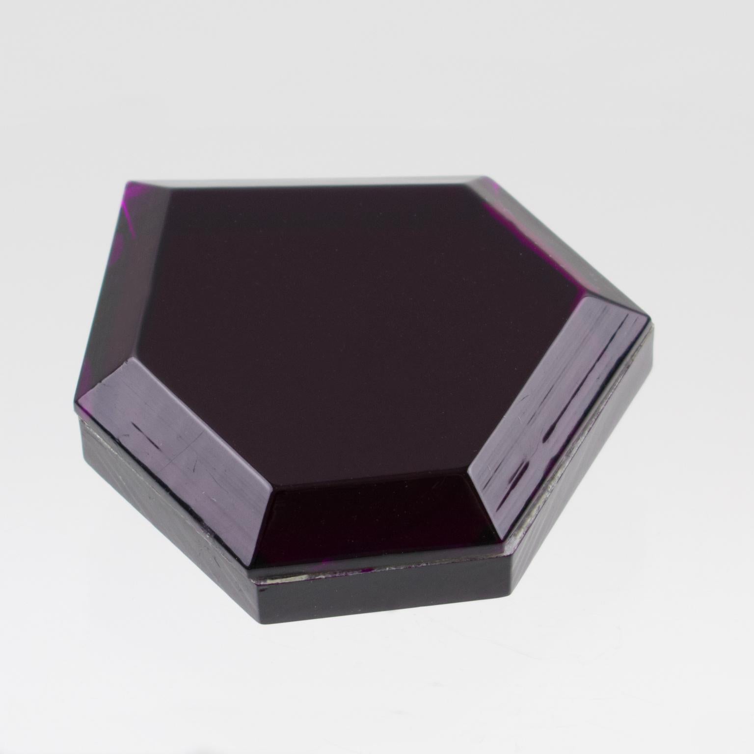 Women's or Men's Italian Designer Oversized Geometric Intense Purple Lucite Clip Earrings