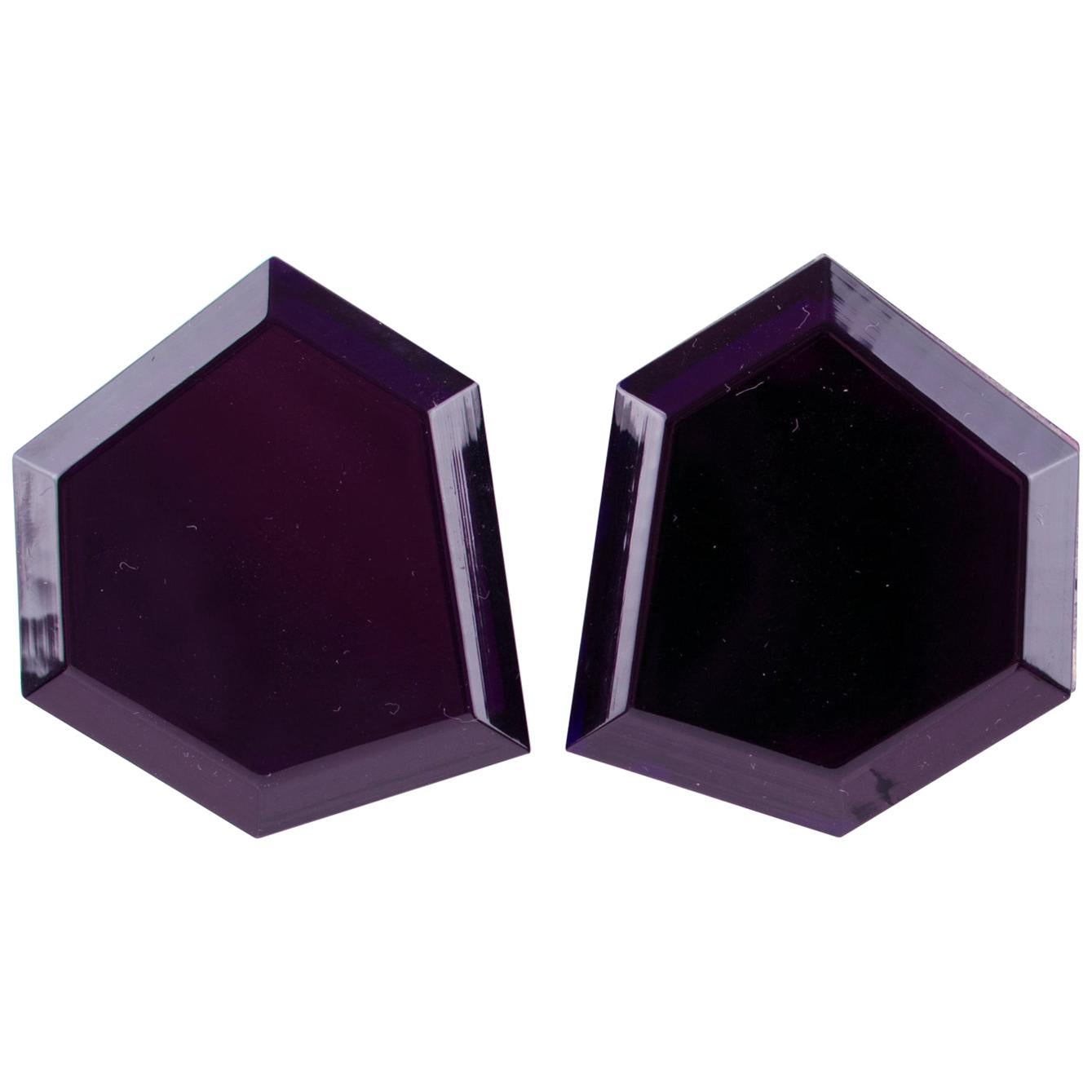 Italian Designer Oversized Geometric Intense Purple Lucite Clip Earrings