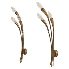 Designer italiano, Coppia di applique a 3 luci, ottone, Italia, 1940 ca.