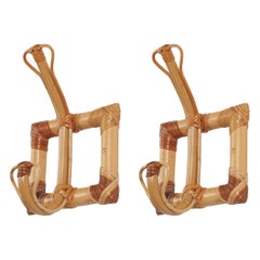 Italian Designer, Pair of Coat Hangers, Bamboo, Rattan, Italy, 1970s