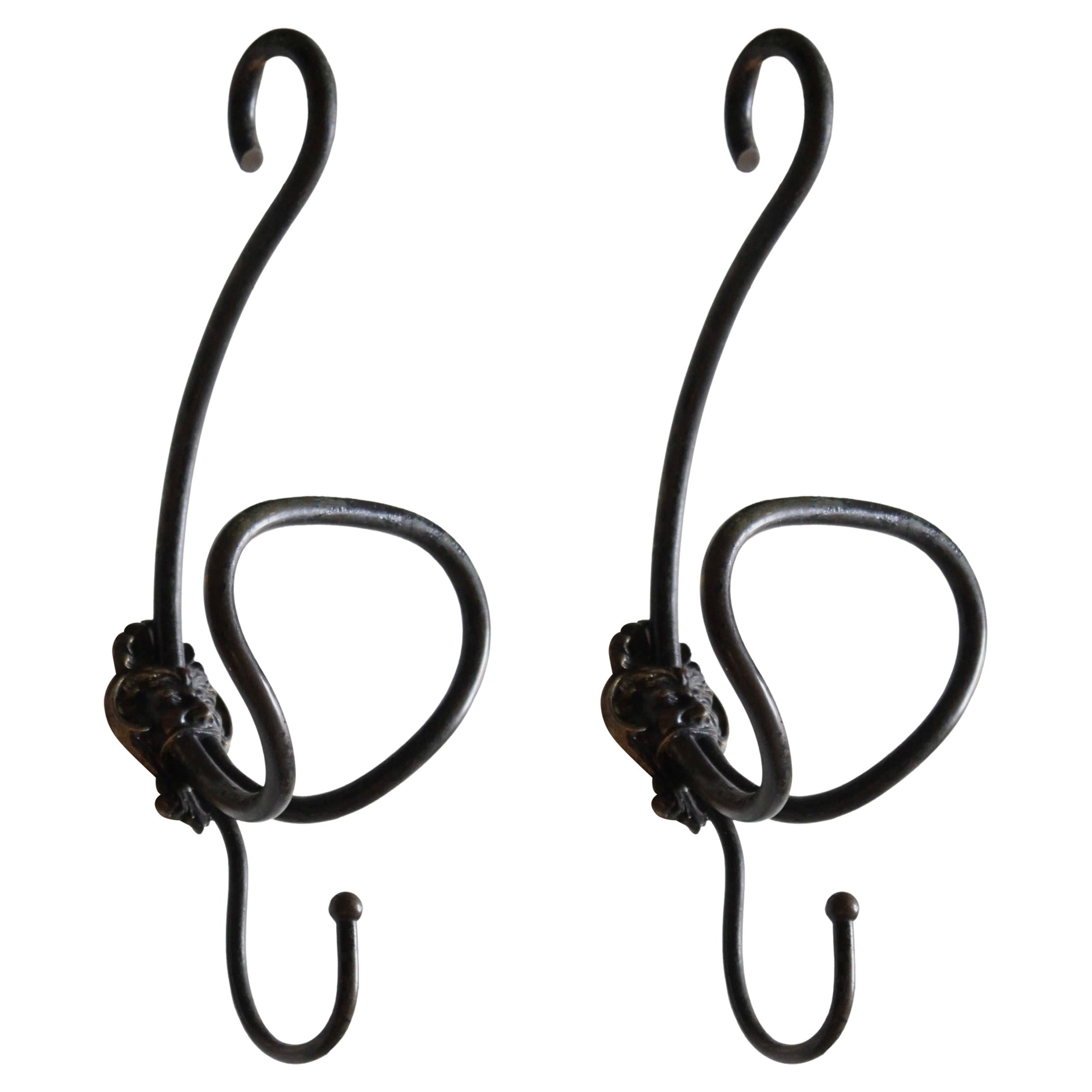Pair of Modern Coat Hangers Satin Black Sculptural Iron by Pablo Romo