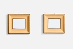 Italian Designer, Pair of Wall Mirrors, Leather, Brass, Mirror, Italy, 1940s