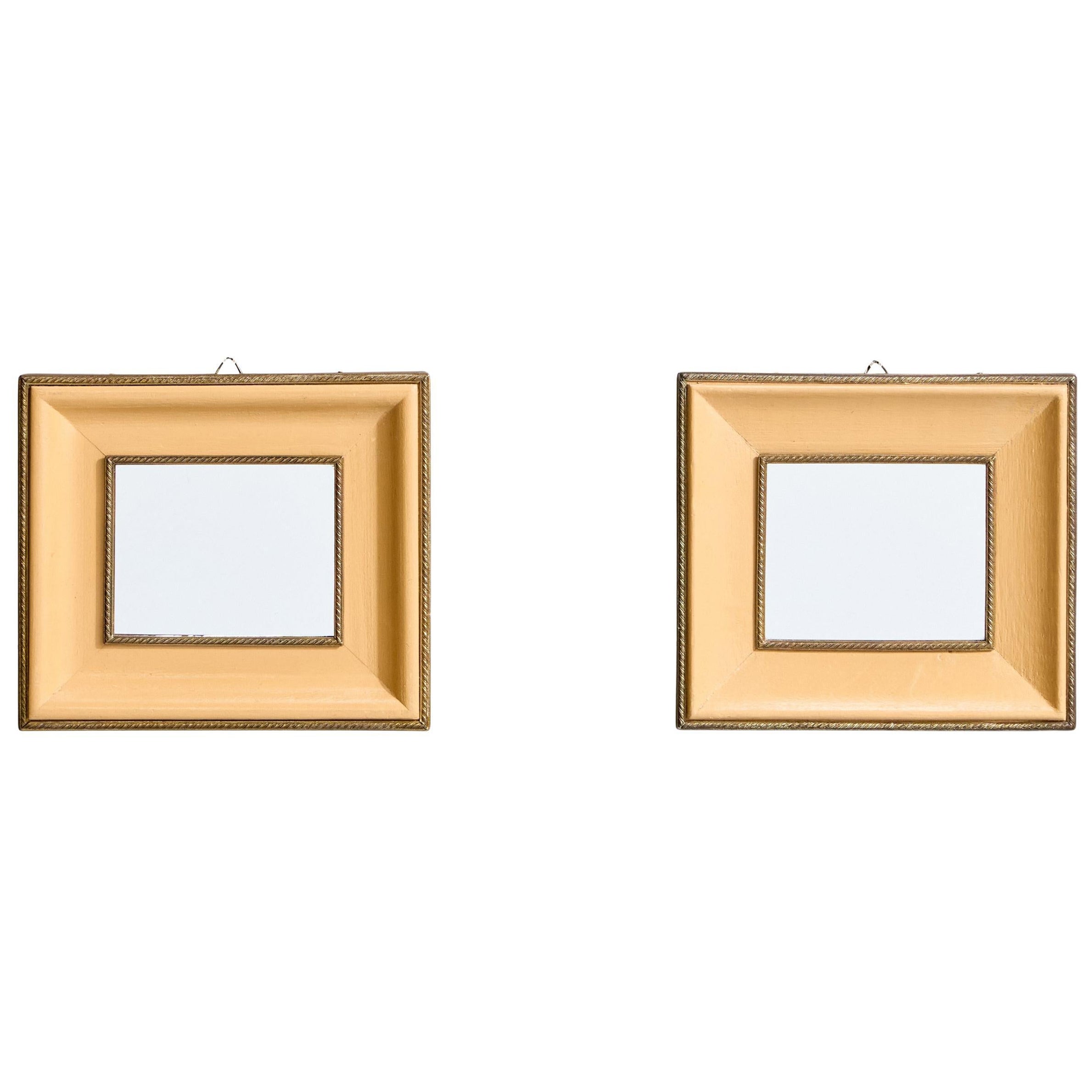 Italian Designer, Pair of Wall Mirrors, Leather, Brass, Mirror, Italy, 1940s