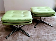 Italian Designer Pair Poufs with Velvet Cushions and Aluminum Structure