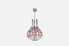 Italian Designer, Pendant, Glass, Chrome Metal, Italy, 1950s