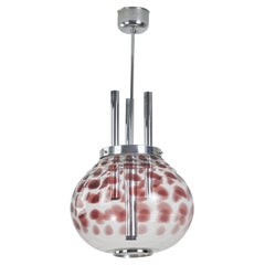 Designer italiano, lampada a sospensione, vetro, metallo cromato, Italia, anni '50