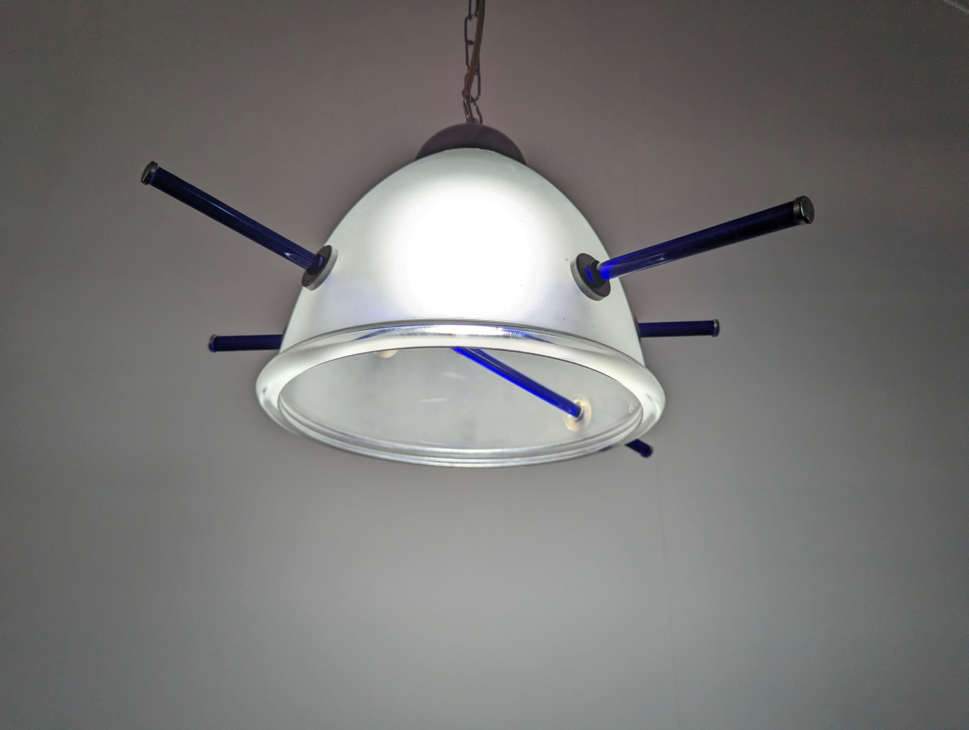 Murano Glass Italian designer pendant lamp with blue murano glass For Sale