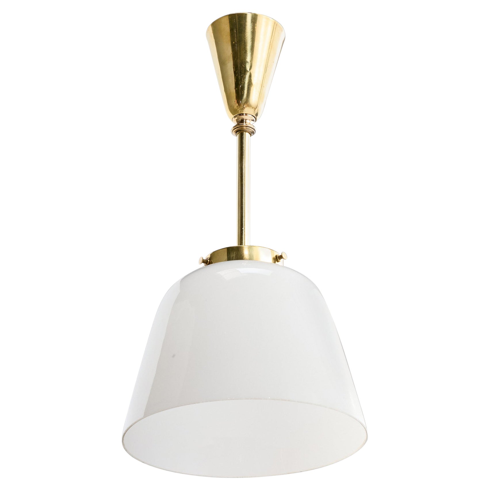 Italian Designer, Pendant Light, Brass, Glass, 1950s