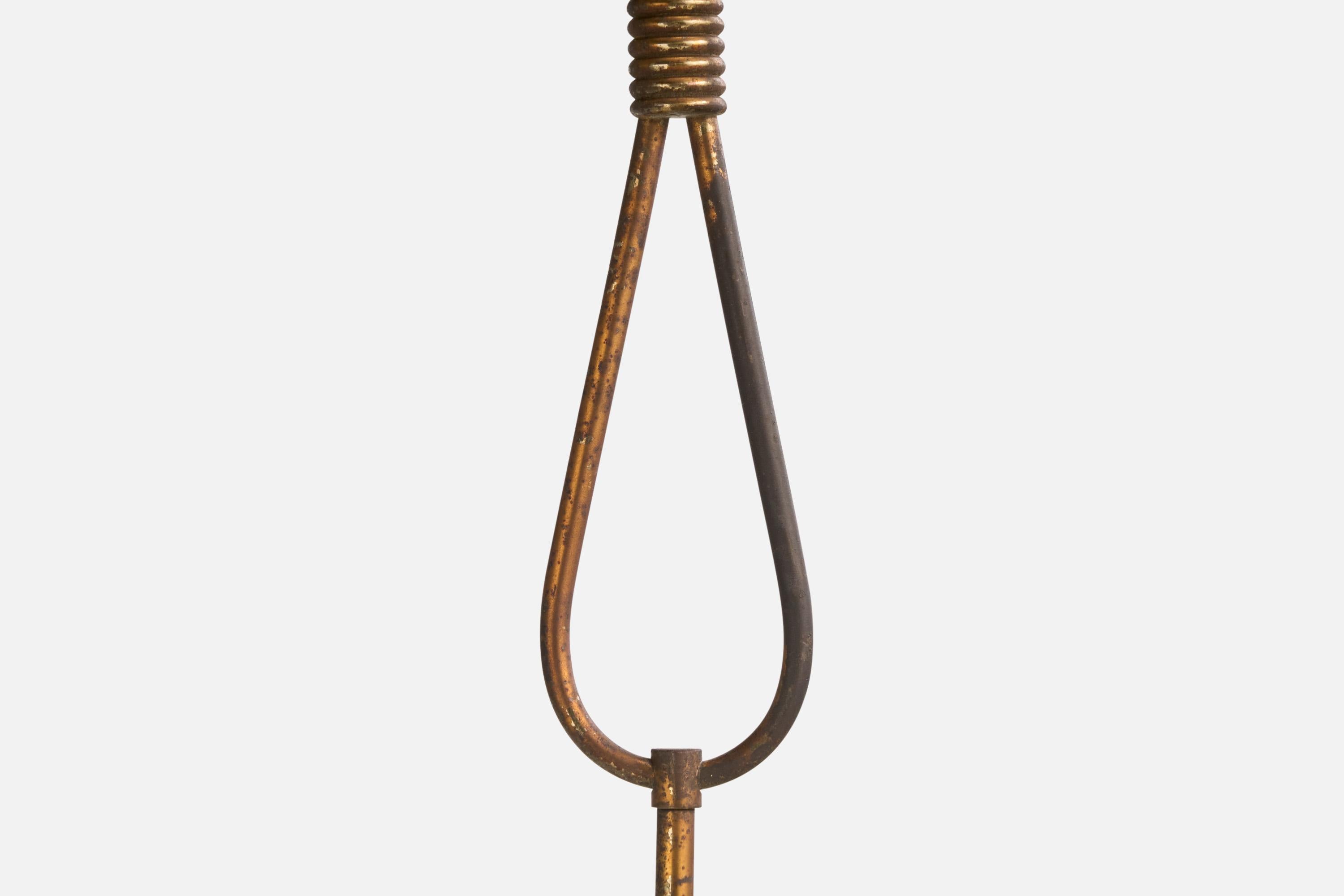 Italian Designer, Pendant Light, Brass, Glass, Italy, 1930s 6