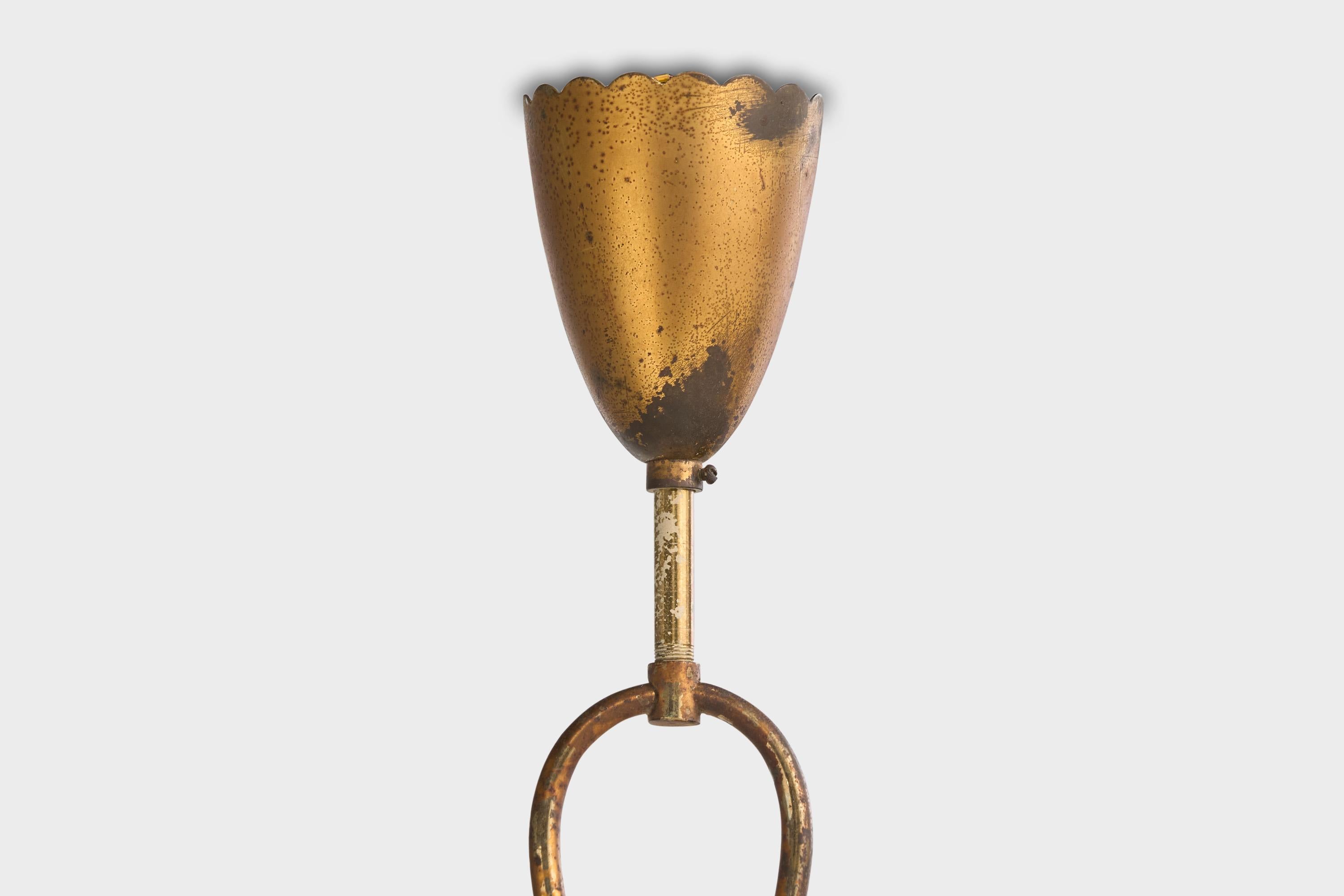 Italian Designer, Pendant Light, Brass, Glass, Italy, 1930s 7