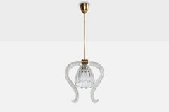 Italienische Designerin, Pendelleuchte, Messing, Glas, Italien, 1930er Jahre