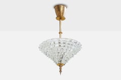 Italienische Designerin, Pendelleuchte, Messing, Glas, Italien, 1930er Jahre
