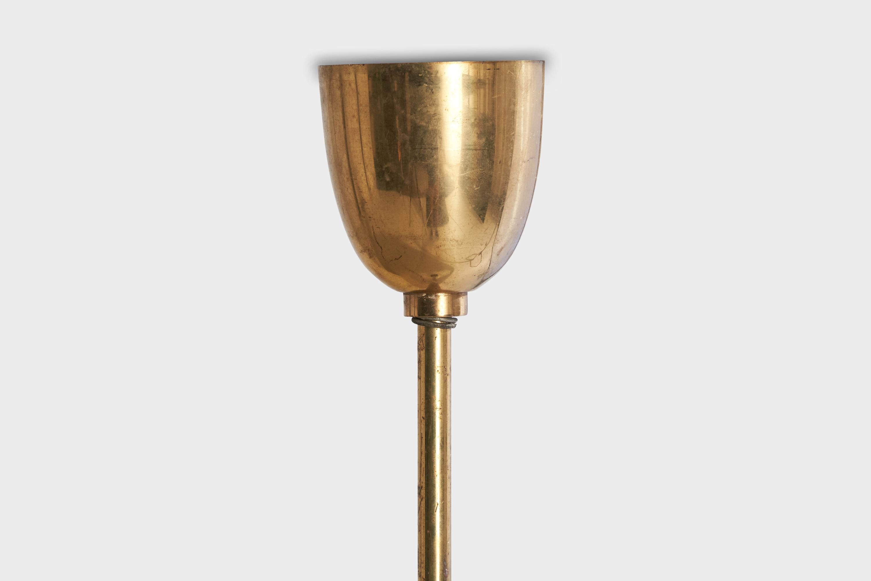 Italian Designer, Pendant Light, Brass, Glass, Italy, 1930s In Good Condition For Sale In High Point, NC