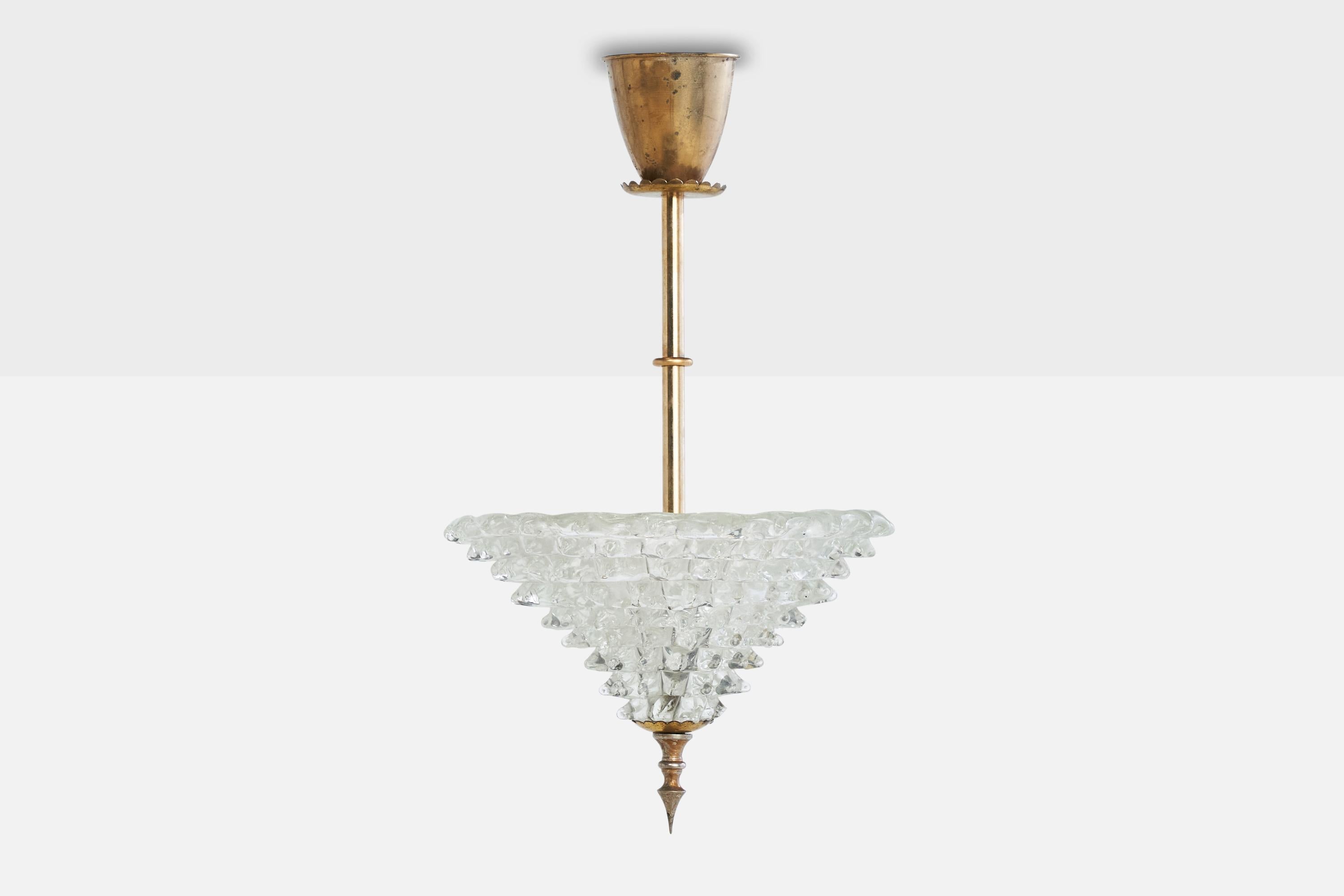 Diseñador italiano, Lámpara colgante, Latón, Cristal, Italia, Años 30 Italiano en venta