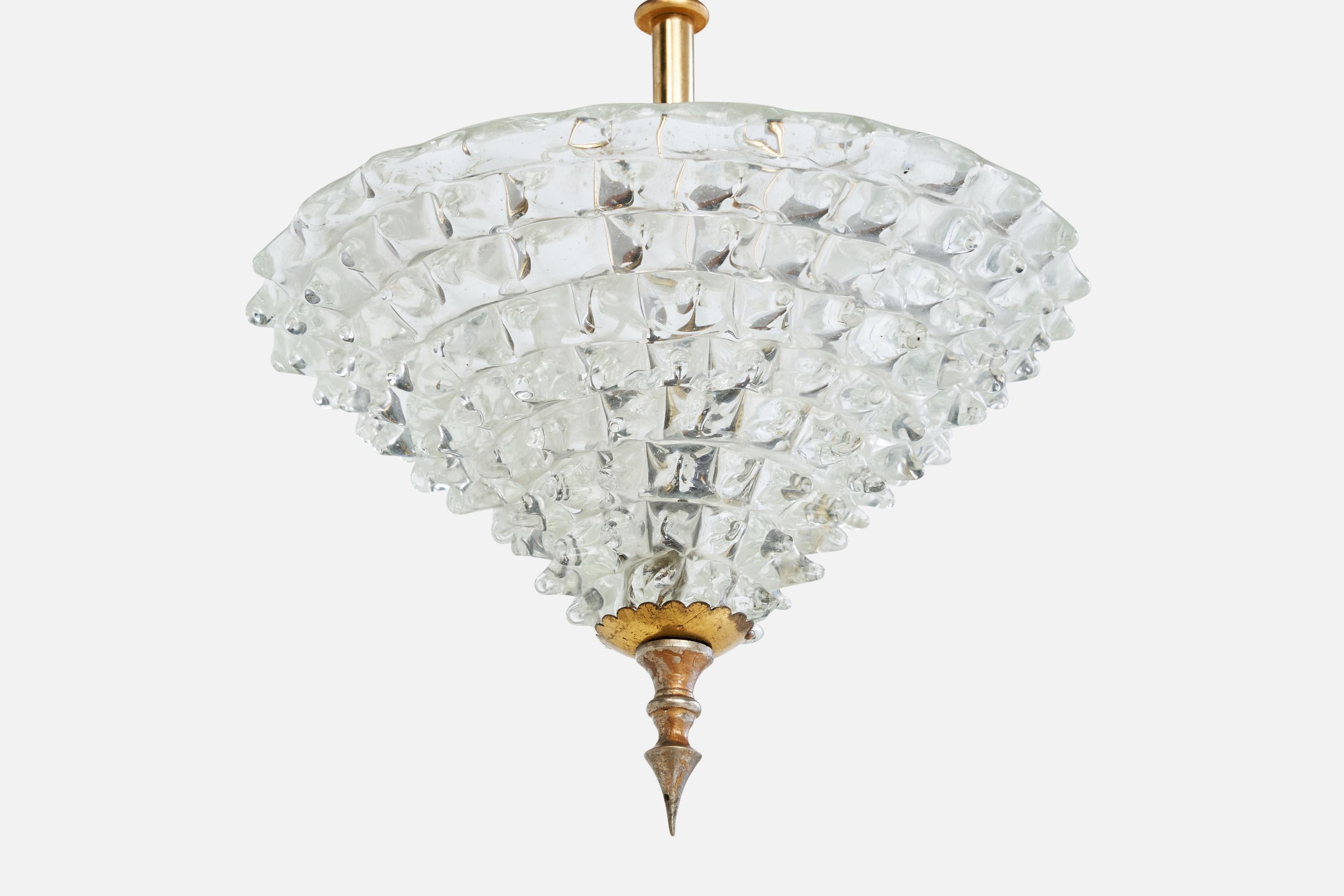 Diseñador italiano, Lámpara colgante, Latón, Cristal, Italia, Años 30 mediados del siglo XX en venta
