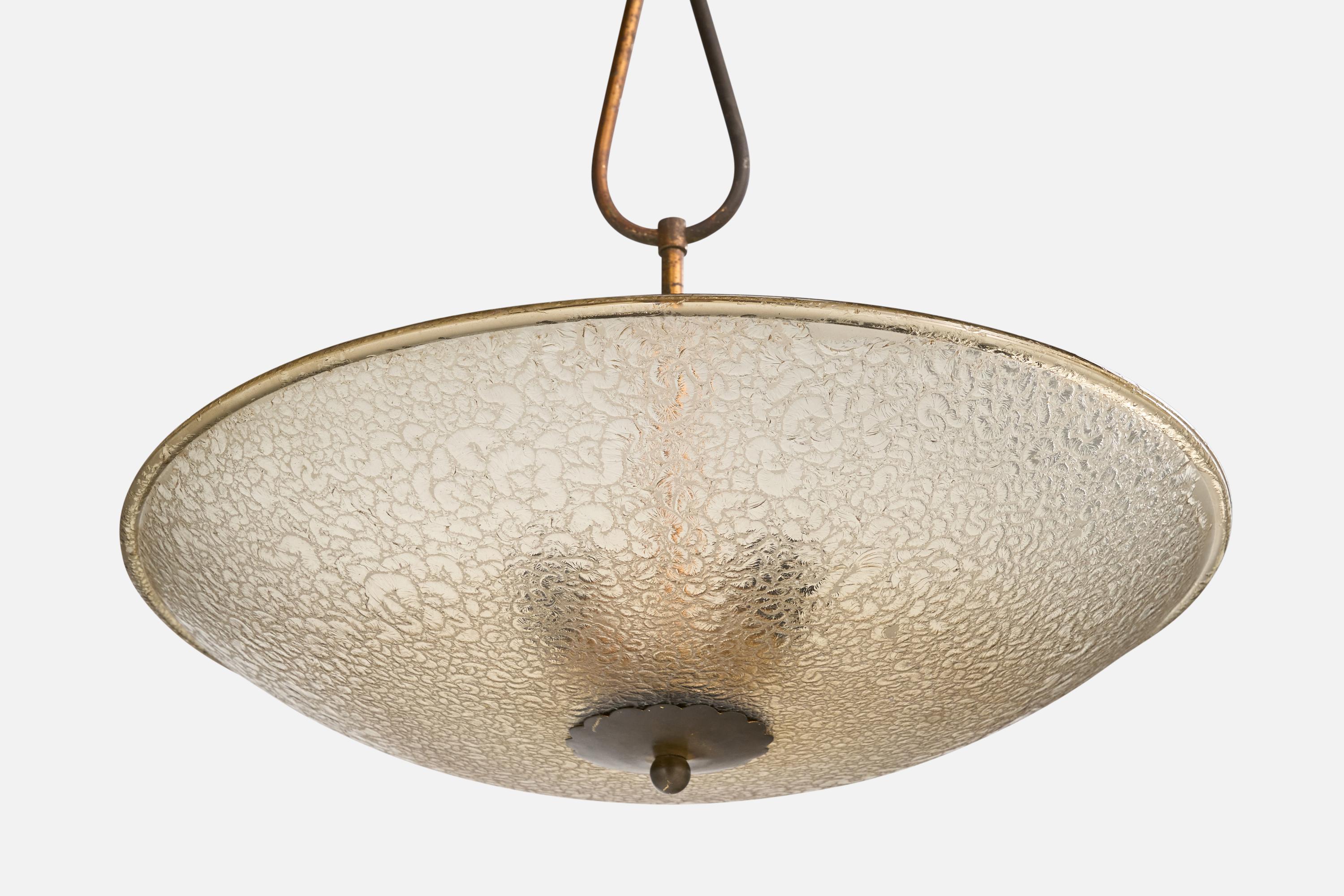 Italian Designer, Pendant Light, Brass, Glass, Italy, 1930s 1