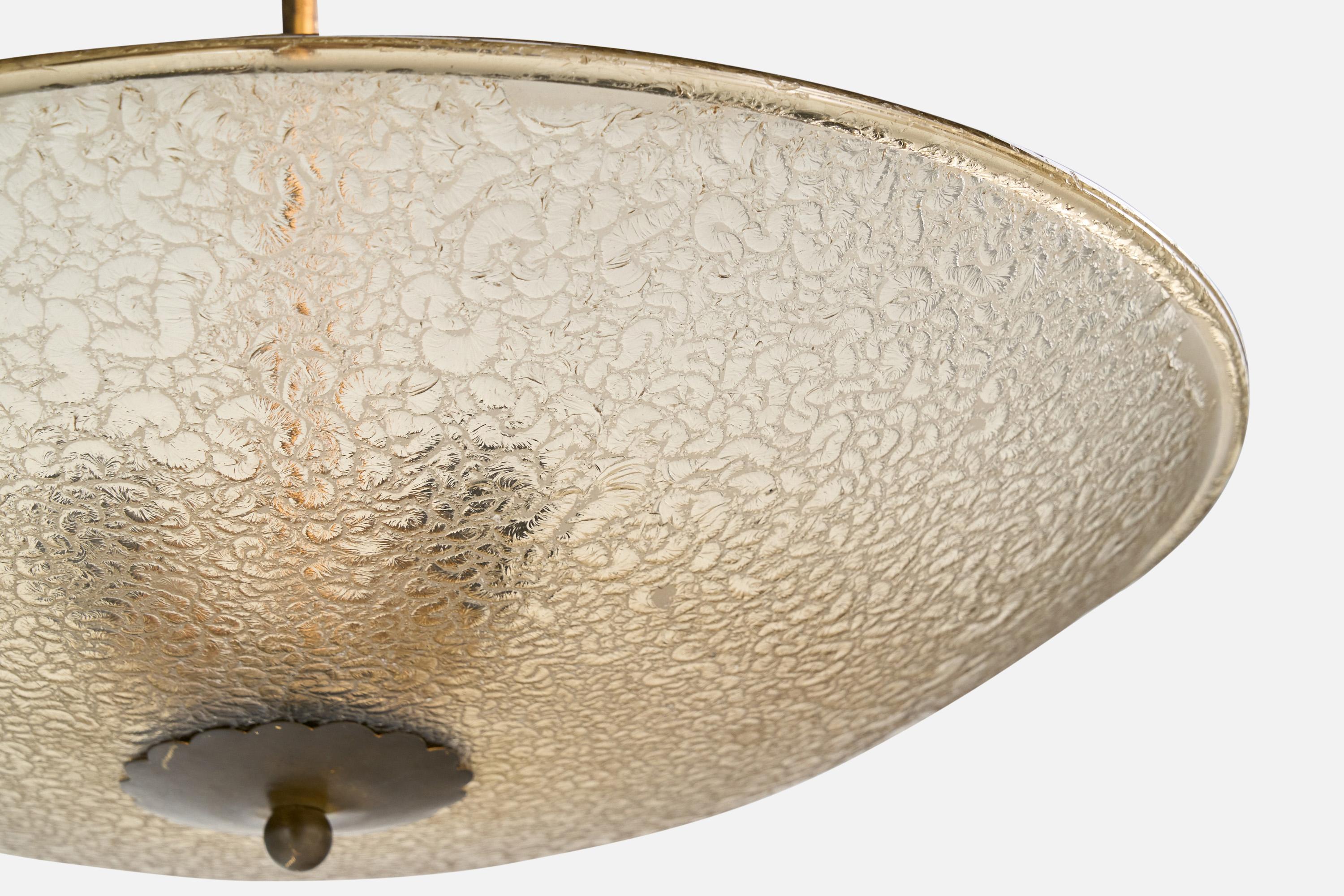 Italian Designer, Pendant Light, Brass, Glass, Italy, 1930s 2