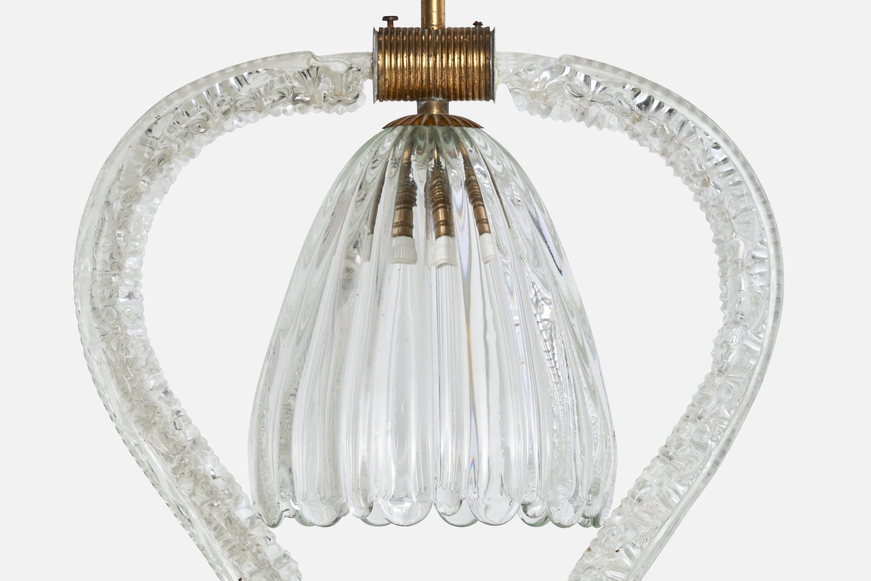 Italian Designer, Pendant Light, Brass, Glass, Italy, 1930s For Sale 3