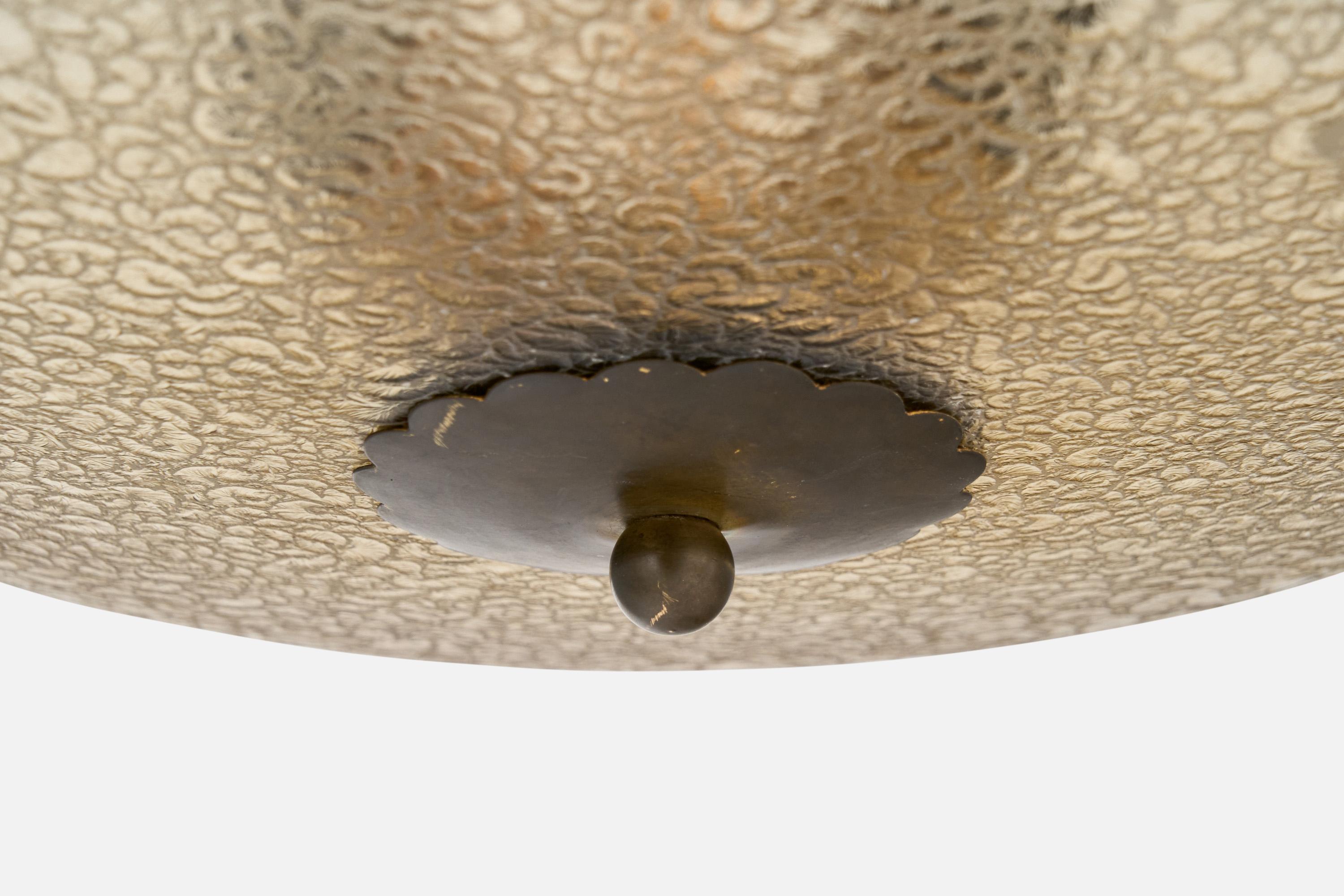 Italian Designer, Pendant Light, Brass, Glass, Italy, 1930s 4