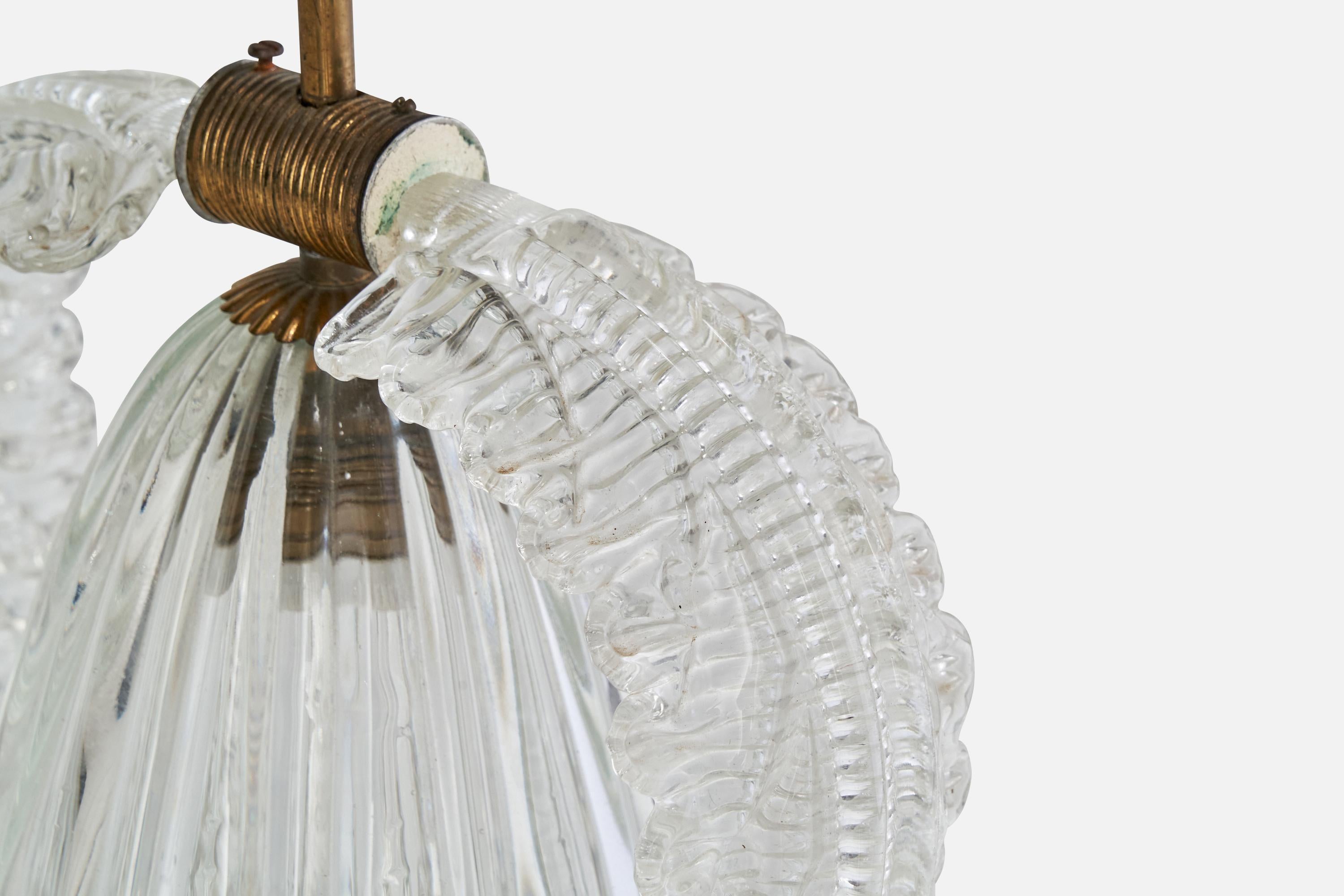 Italian Designer, Pendant Light, Brass, Glass, Italy, 1930s For Sale 5