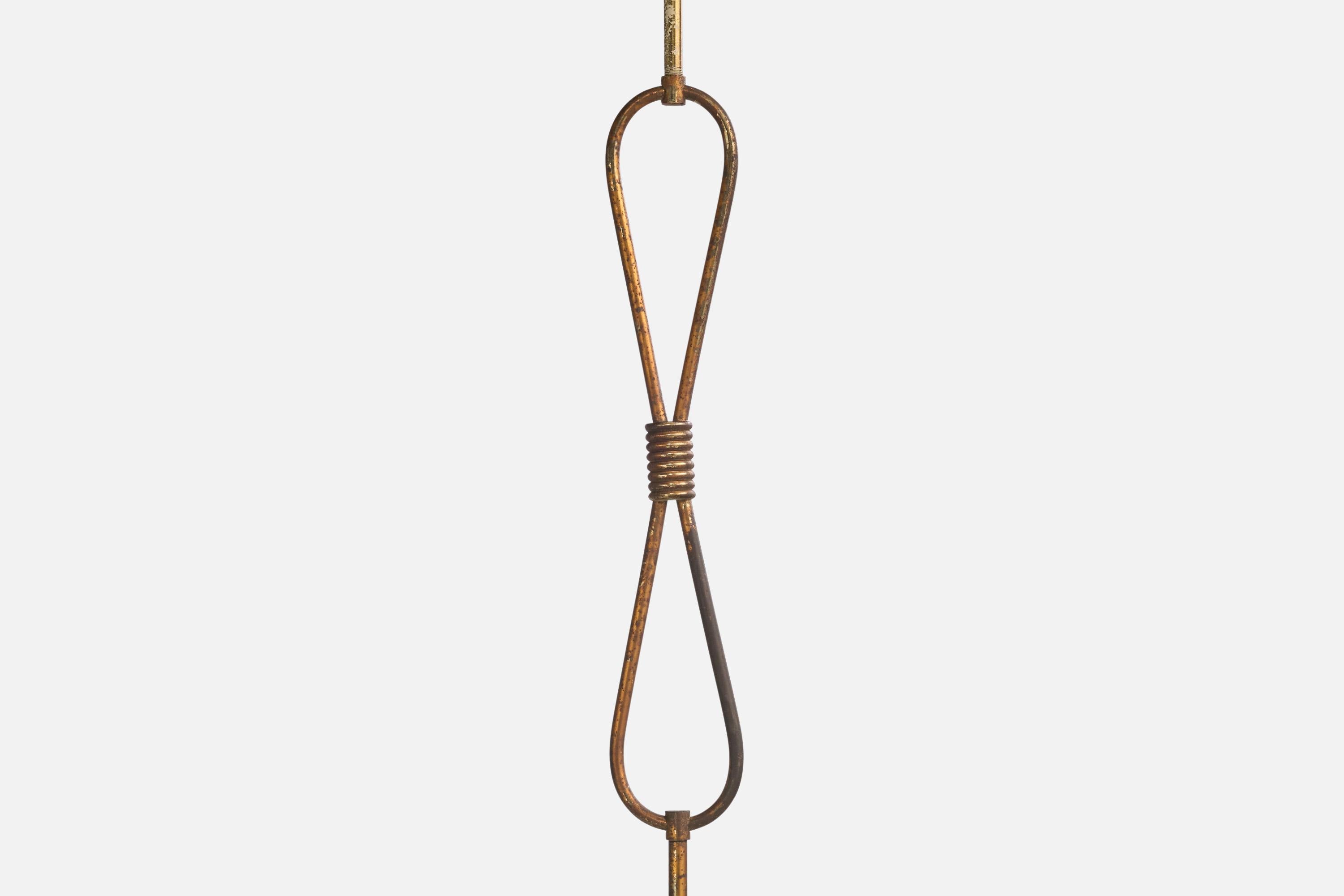 Italian Designer, Pendant Light, Brass, Glass, Italy, 1930s 5