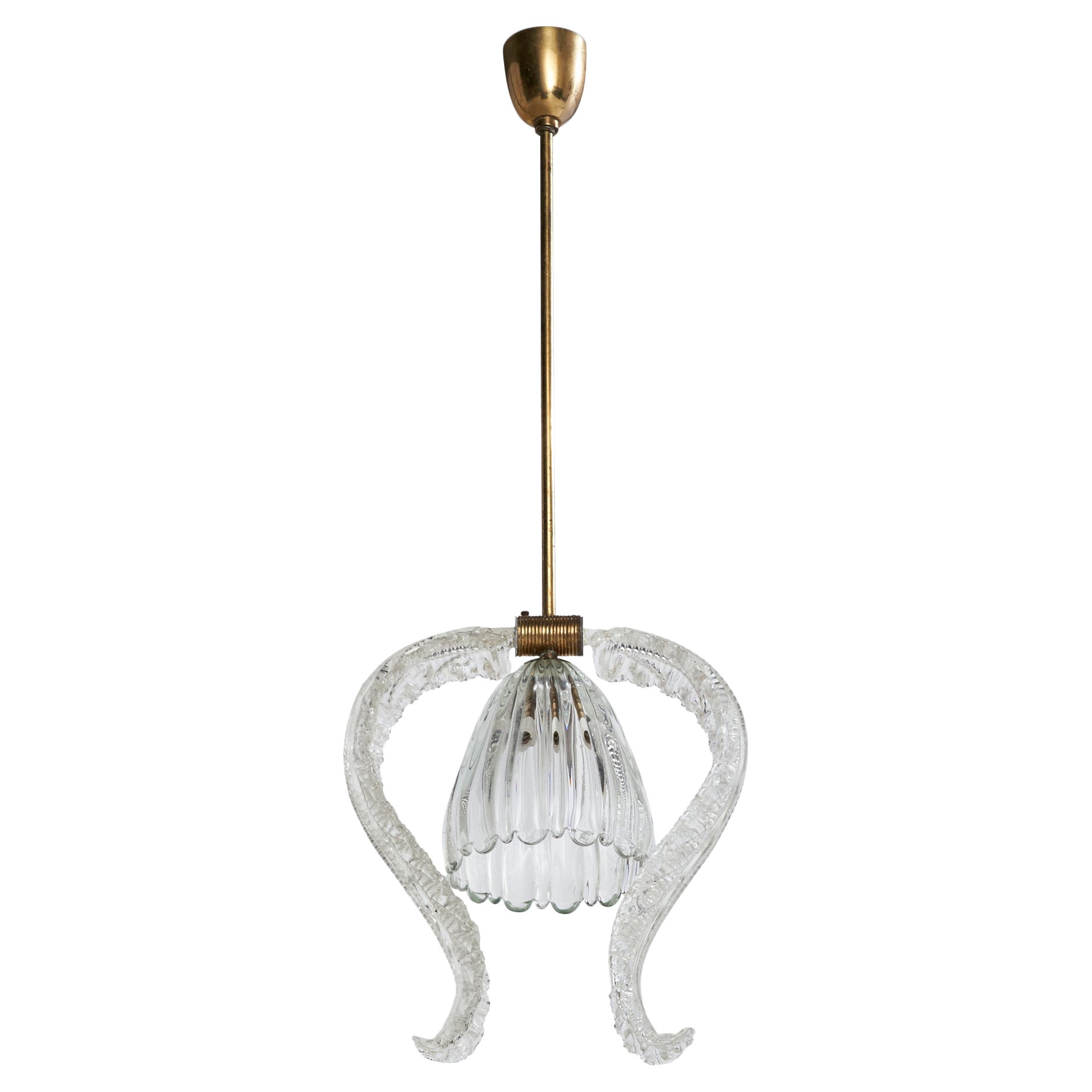 Designer italiano, lampada a sospensione, ottone, vetro, Italia, anni '1930