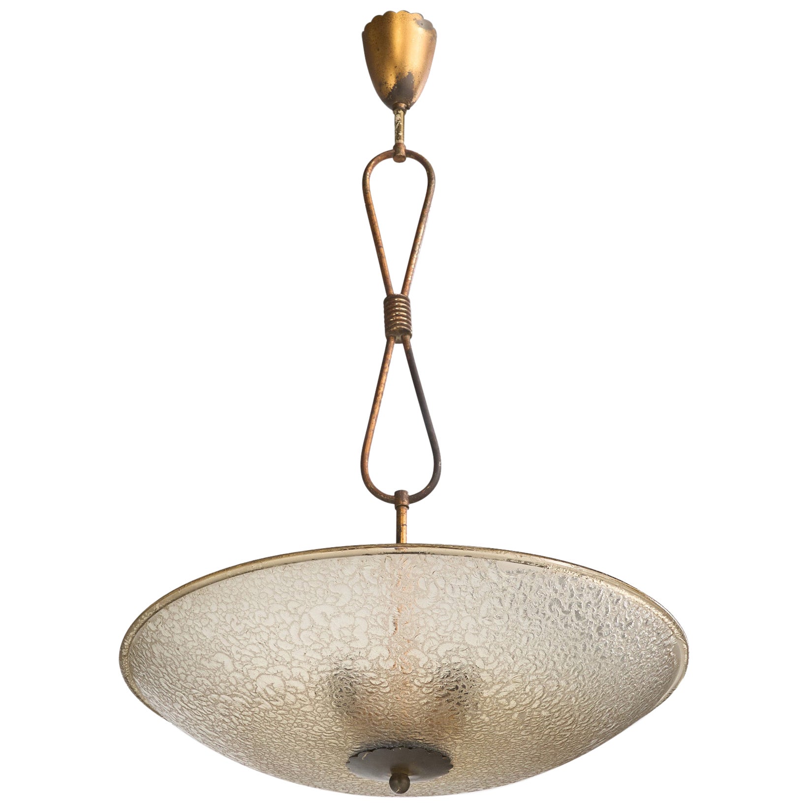 Designer italiano, lampada a sospensione, ottone, vetro, Italia, anni '1930