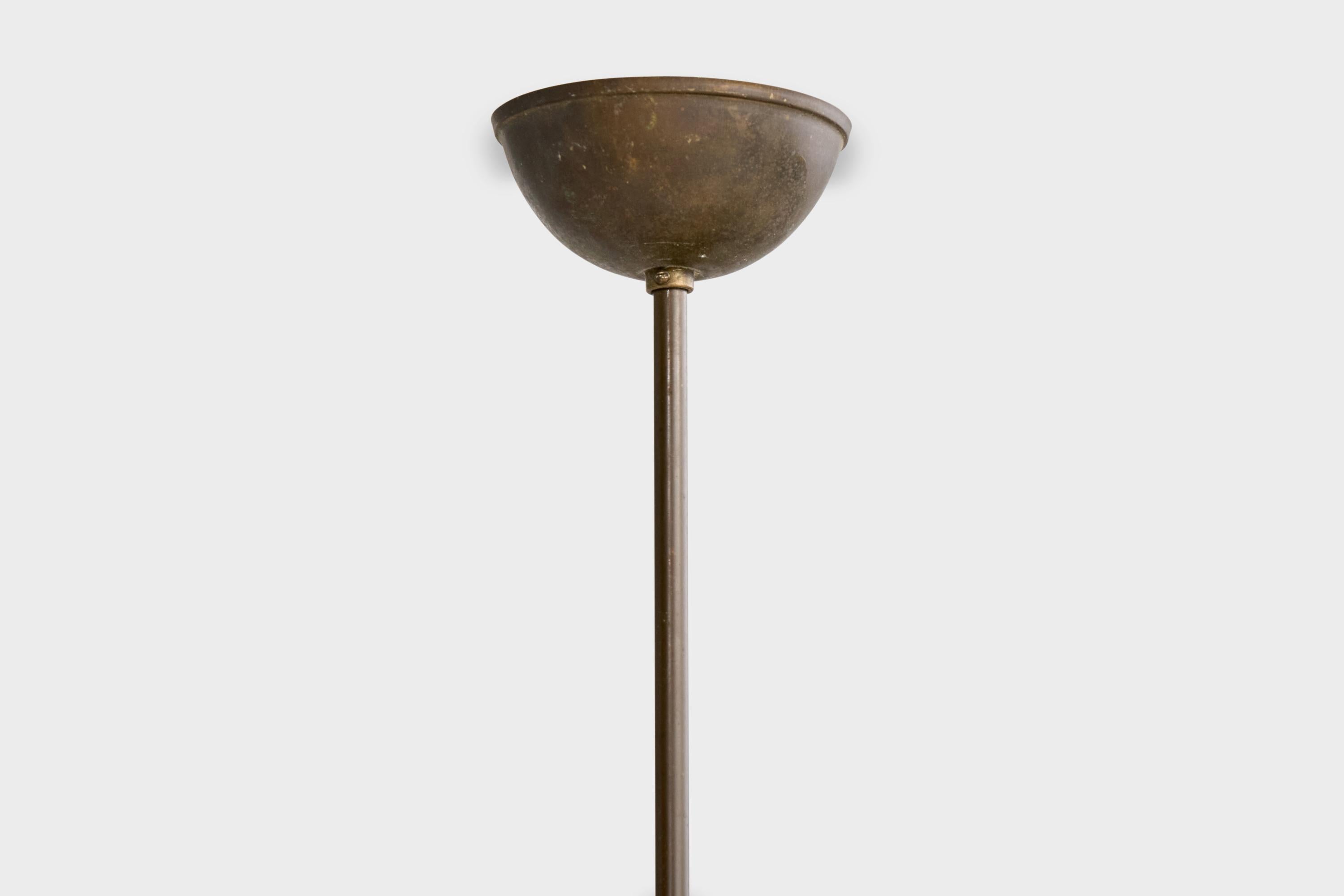 Diseñador italiano, Lámpara colgante, Latón, Cristal, Italia, Década de 1940 en venta 5
