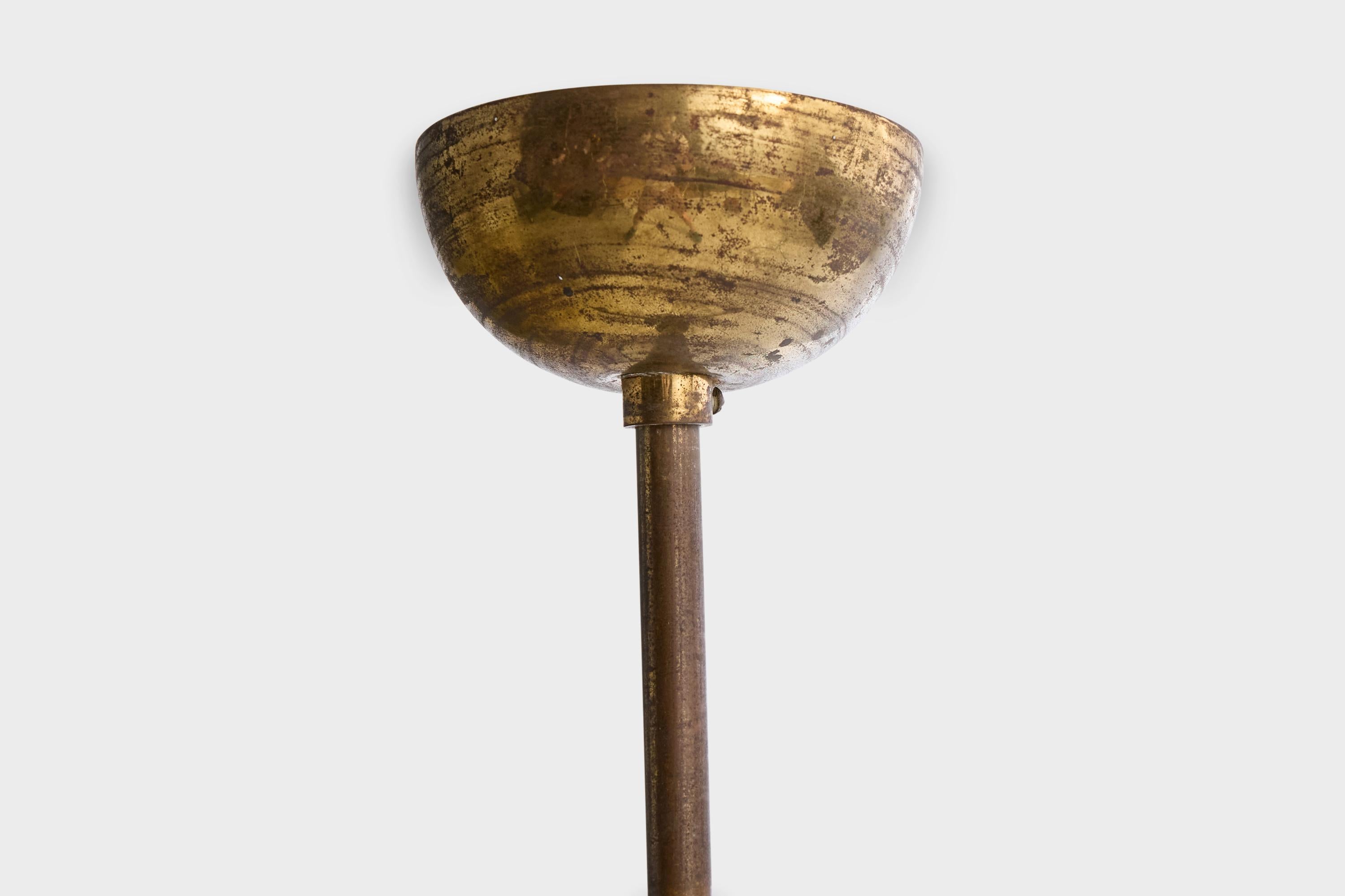 Designer italiano, lampada a sospensione, ottone, vetro, Italia, anni '40 in vendita 3