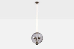 Italian Designer, Pendant Light, Brass, Glass, Italy, 1940s