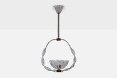 Italian Designer, Pendant Light, Brass, Glass, Italy, 1940s