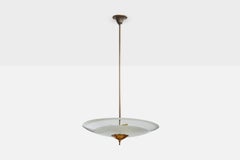 Italian Designer, Pendant Light, Brass, Glass, Italy, 1940s
