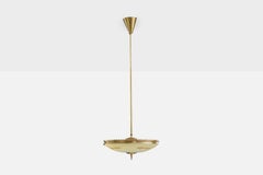 Italian Designer, Pendant Light, Brass, Glass, Italy, 1940s