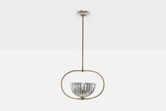 Italian Designer, Pendant Light, Brass, Glass, Italy, 1940s
