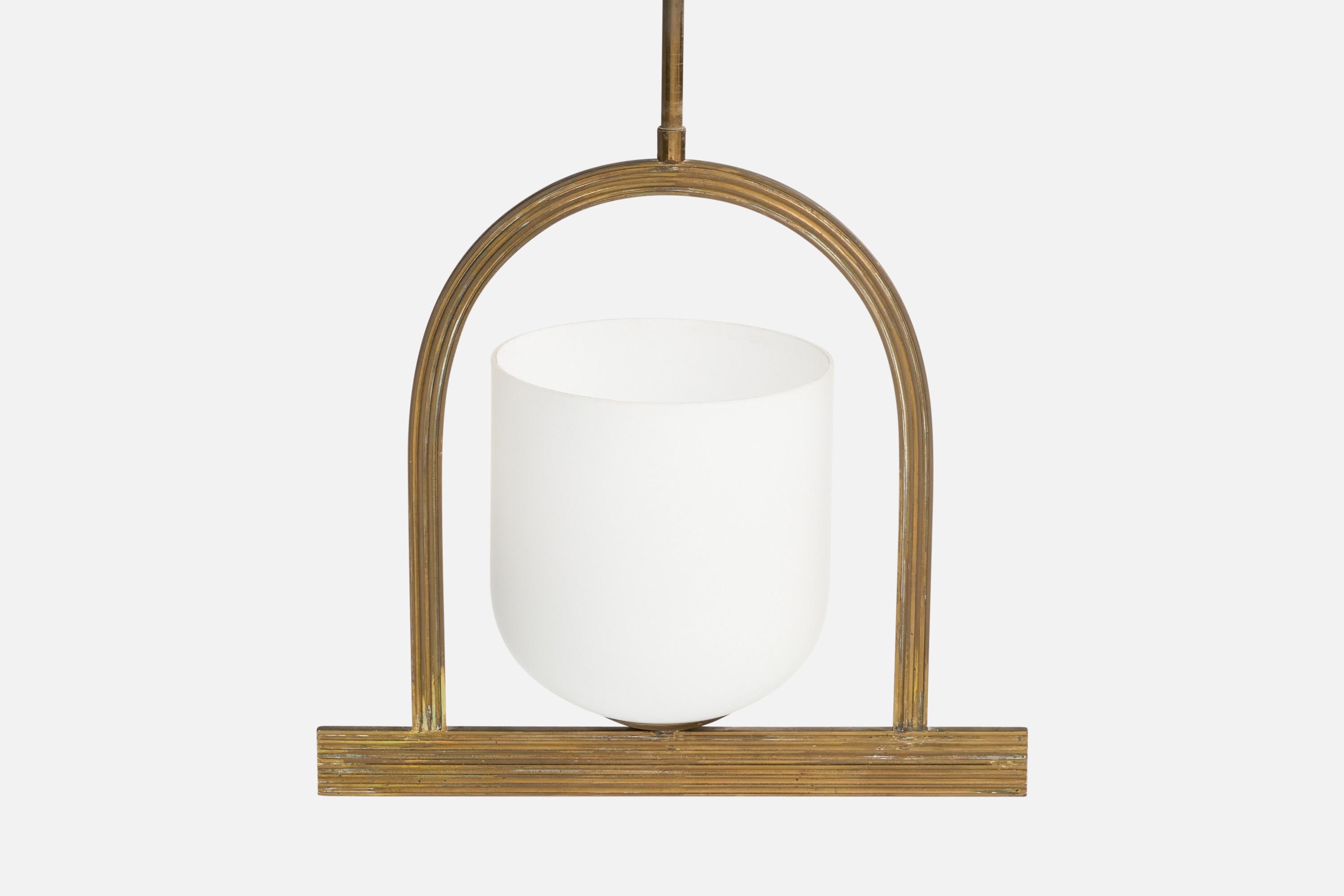 Italian Designer, Pendant Light, Brass, Glass, Italy, 1940s For Sale 1