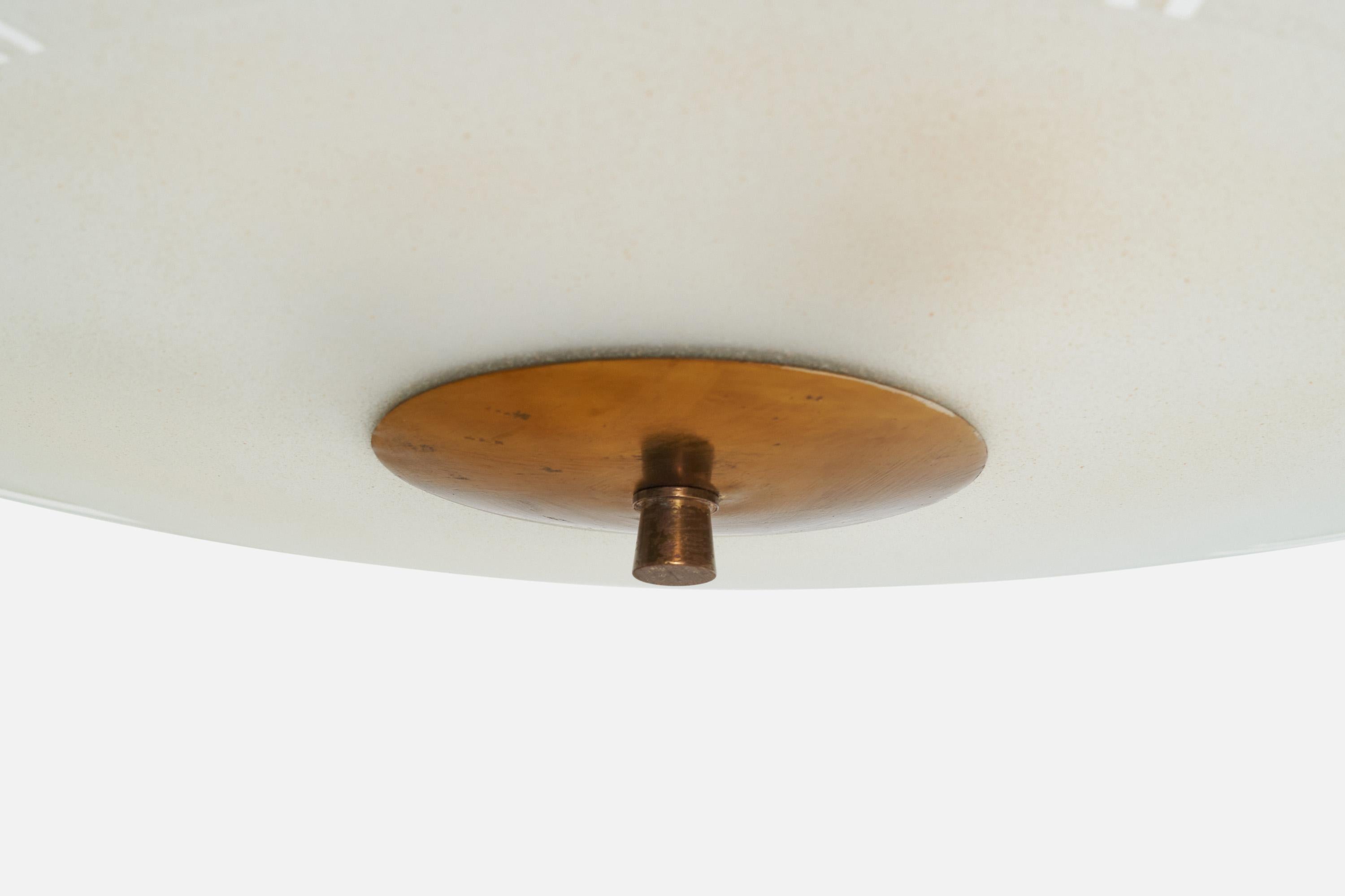 Italienische Designerin, Pendelleuchte, Messing, Glas, Italien, 1940er Jahre im Angebot 2