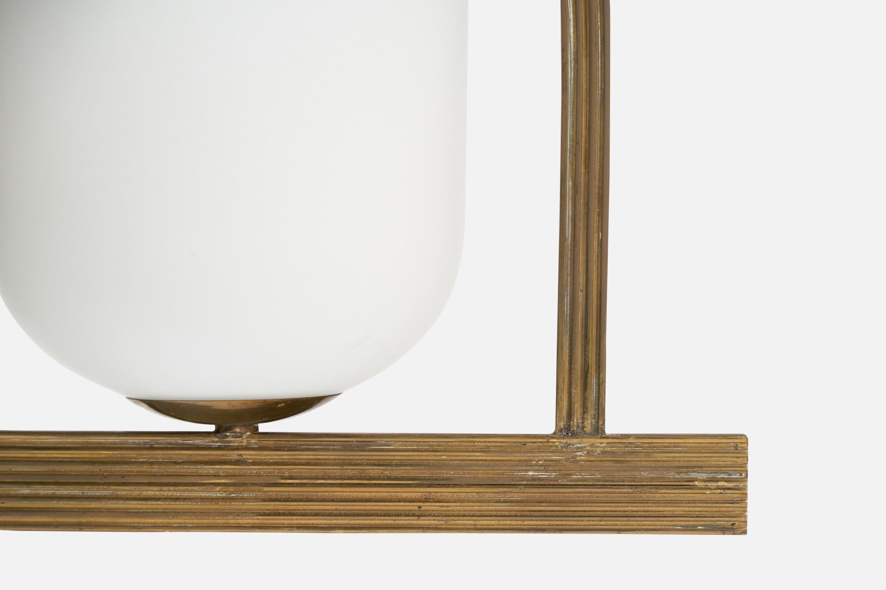 Italian Designer, Pendant Light, Brass, Glass, Italy, 1940s For Sale 2