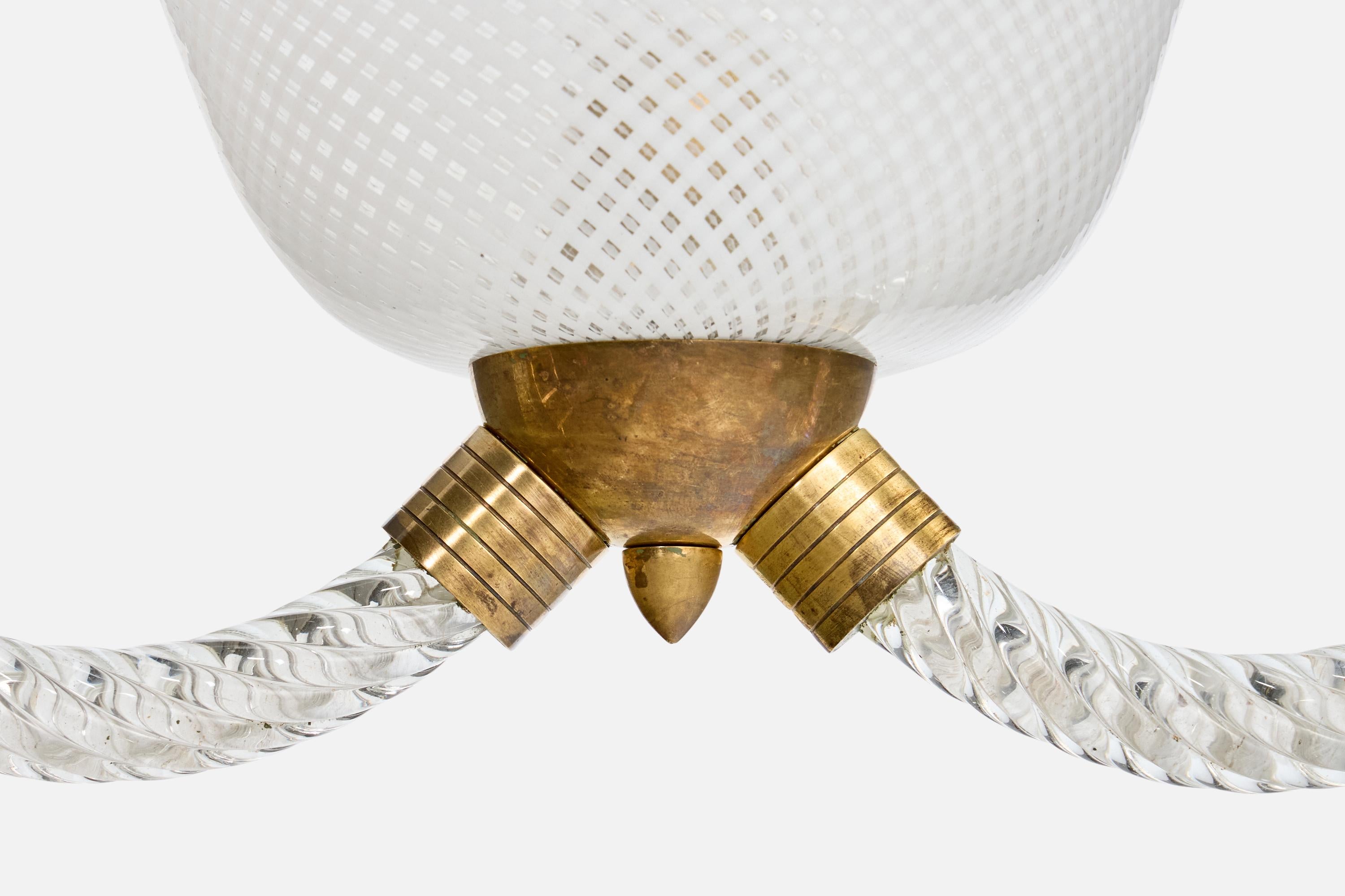 Ottone Designer italiano, lampada a sospensione, ottone, vetro, Italia, anni '40 in vendita