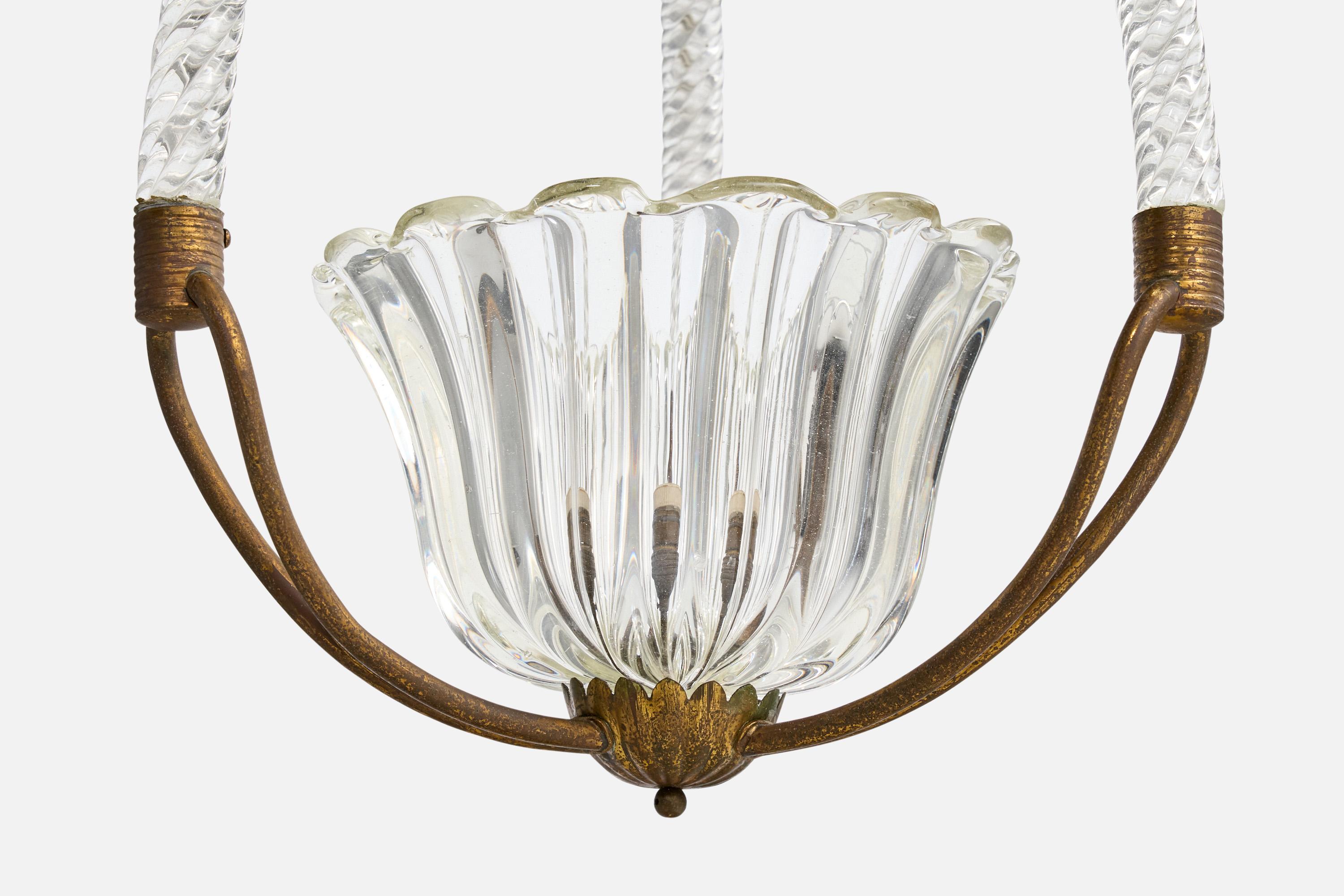 Ottone Designer italiano, lampada a sospensione, ottone, vetro, Italia, anni '40 in vendita